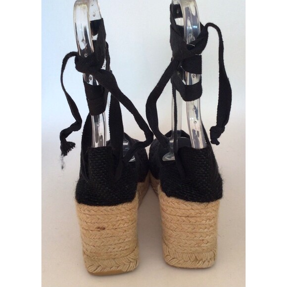 APOSTROPHE Espadrille Ankle Tie Peep Toe Wedges, Black (Size 9.5 M) - Picture 9 of 11